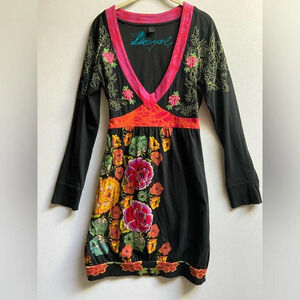 Desigual Black Dress with Vibrant Floral Design